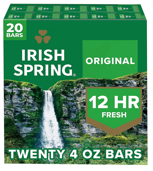 Irish Spring Original Bar Soap, 20 Count (4 oz Each) - 12 Hour Freshness, 5 lb