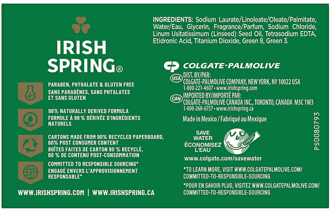 Irish Spring Original Bar Soap, 20 Count (4 oz Each) - 12 Hour Freshness, 5 lb
