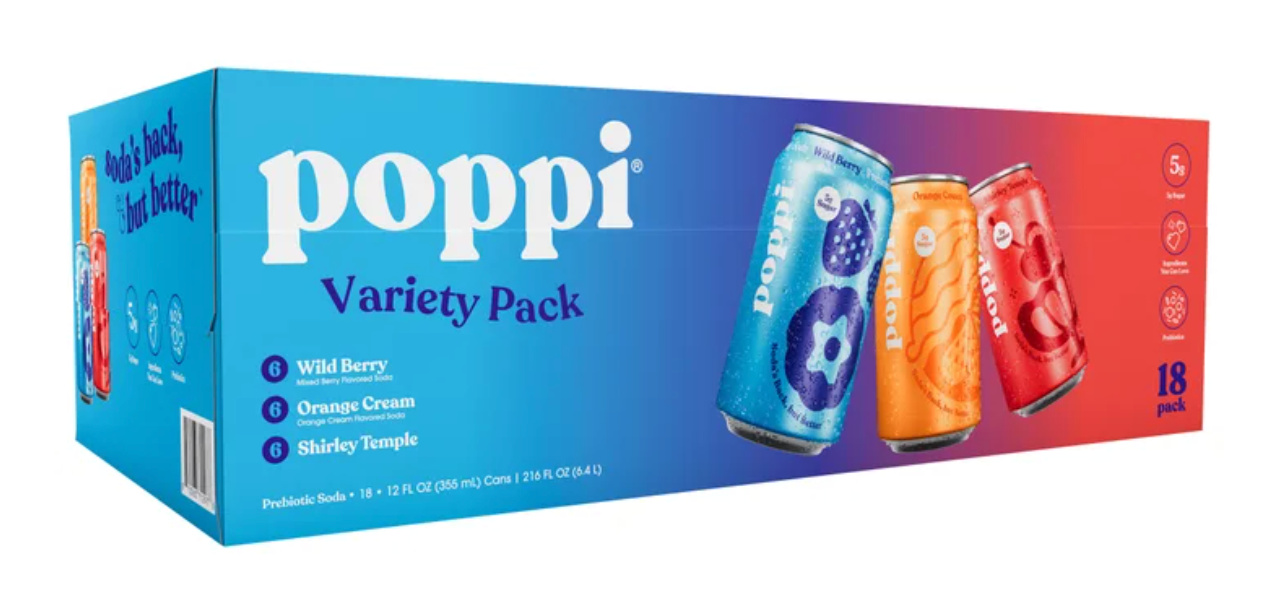 Poppi  Soda, 18 Cans (12 fl oz Each) variety Pack