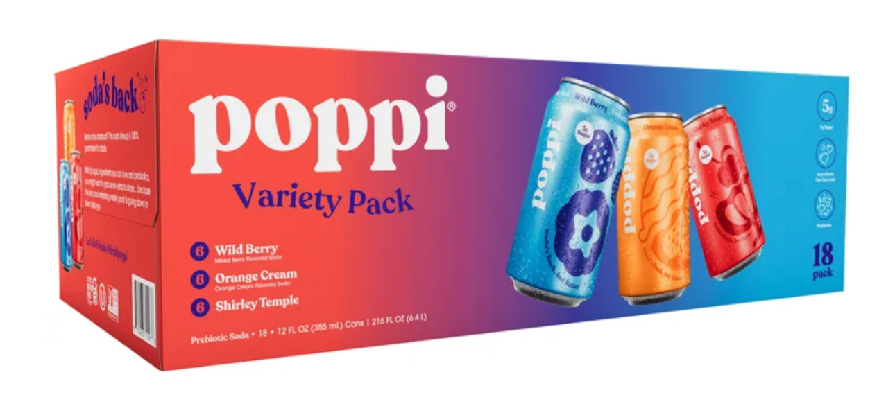 Poppi  Soda, 18 Cans (12 fl oz Each) variety Pack