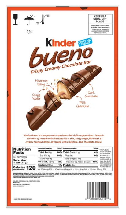 Kinder Bueno Crispy Creamy Chocolate Bars, 20 Packs (2 Bars per Pack), 1.9 lb