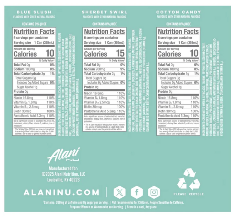 Alani Nu Energy Drink, 18 Cans  12 fl oz each, Slush Variety Pack