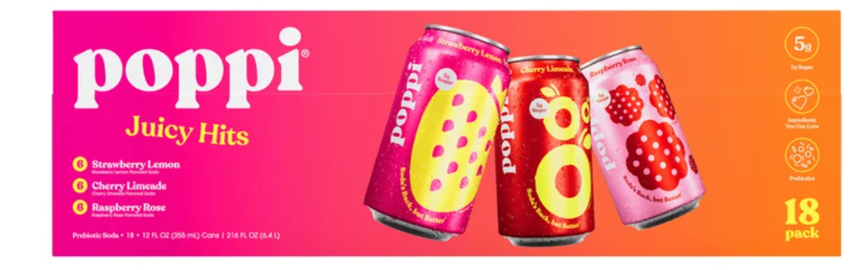 Poppi Juicy Hits  18 cans (12 fl oz each )  Soda Variety Pack