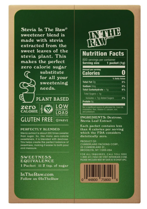 Stevia In The Raw Zero Calorie Sweetener Blend, 800 Packets (28.2 oz)