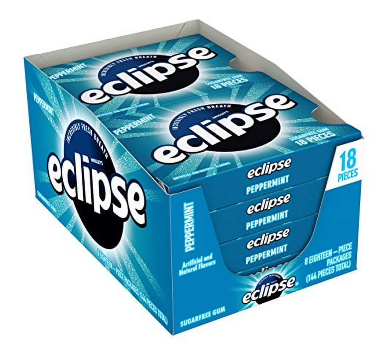 Eclipse Peppermint Sugarfree Gum, 8 Packs × 18 Pieces (144 Pieces Total)