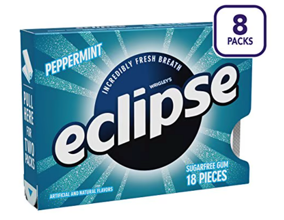 Eclipse Peppermint Sugarfree Gum, 8 Packs × 18 Pieces (144 Pieces Total)