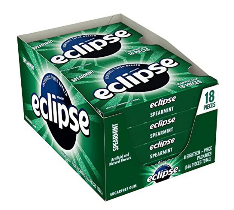 Eclipse Spearmint Sugarfree Gum, 8 Packs × 18 Pieces (144 Pieces Total)