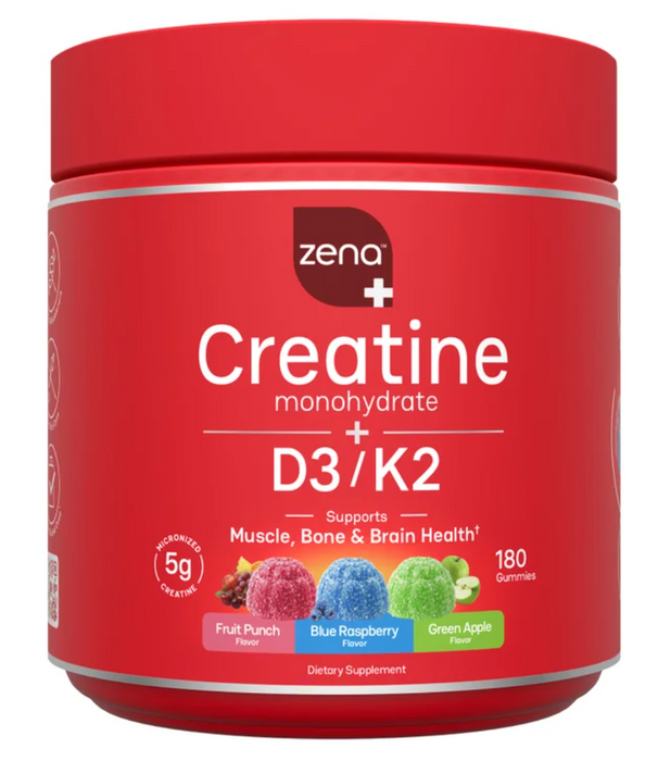 Zena Creatine Monohydrate + D3/K2 Gummies, 180 Count