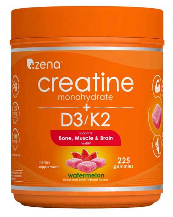 Zena Creatine Monohydrate + D3/K2 Watermelon Gummies, 225 Count