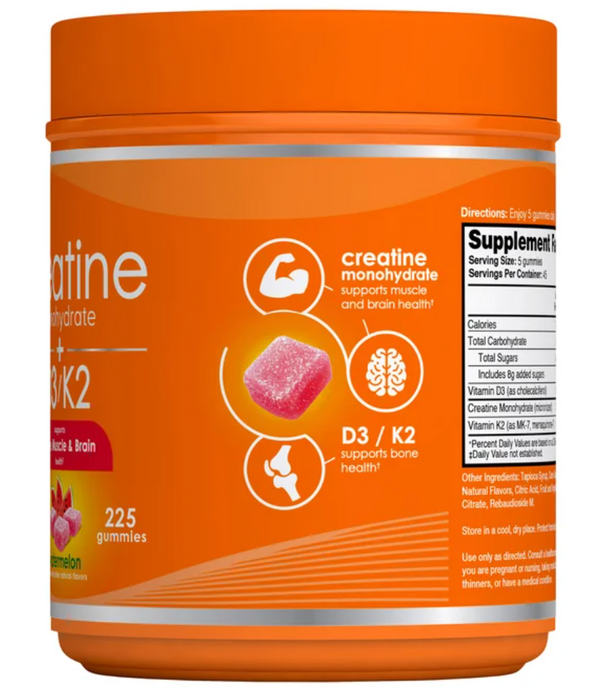 Zena Creatine Monohydrate + D3/K2 Watermelon Gummies, 225 Count