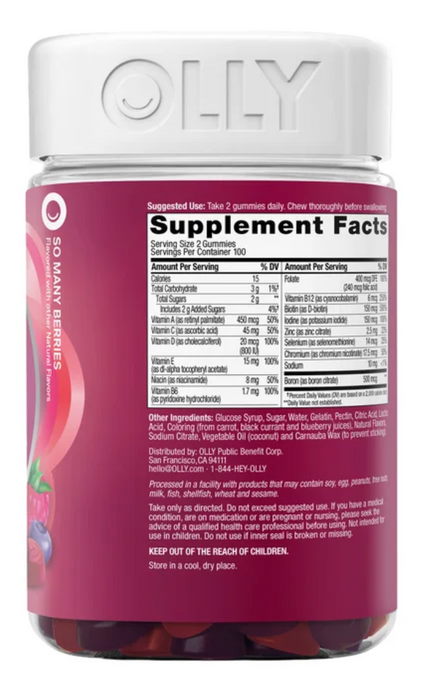 OLLY 200 Count Women's Multivitamin Gummies, So Many Berries Flavor