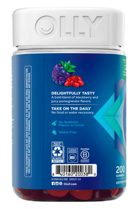 OLLY 200 Count Men's Multivitamin Gummies, Berry Bold Flavor