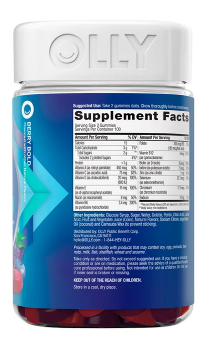 OLLY 200 Count Men's Multivitamin Gummies, Berry Bold Flavor