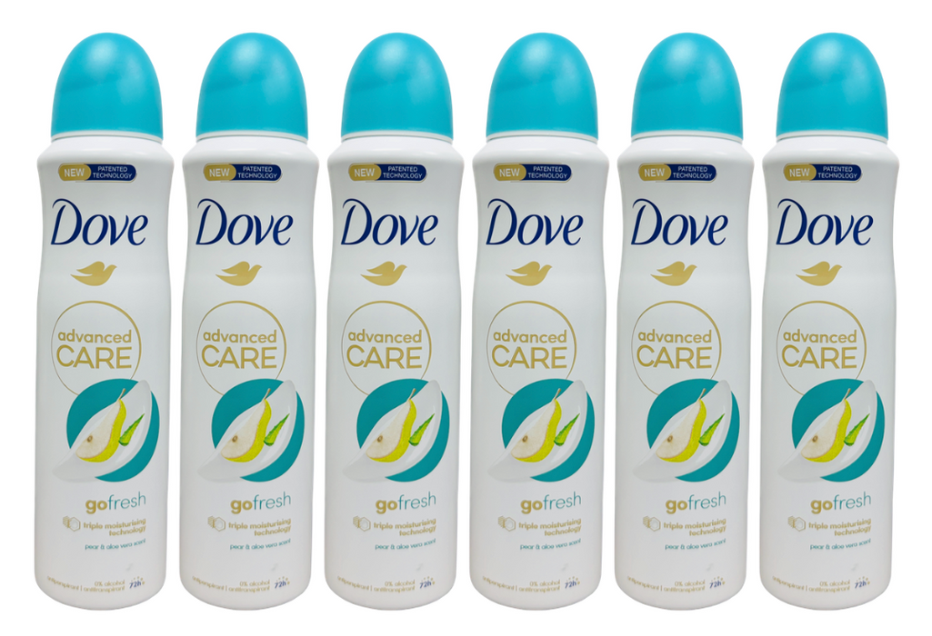 Dove Advanced Care 6 Pack Go Fresh Antiperspirant Deodorant Spray, Pear & Aloe Vera Scent