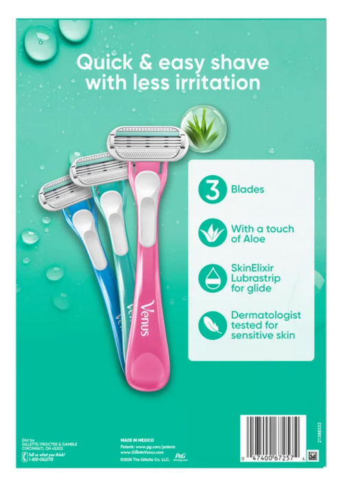 Gillette Venus Disposable Razors for Women, Sensitive Skin with Aloe, 3-Blade Razors, 15 Count