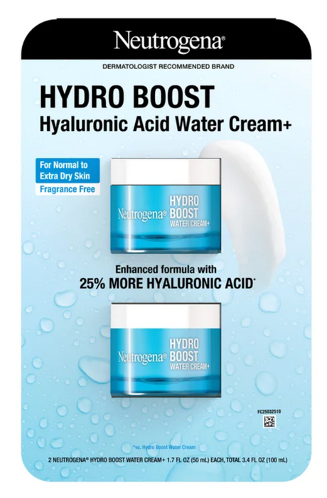Neutrogena Hydro Boost Hyaluronic Acid Water Cream+ (2 Pack), 1.7 oz Each