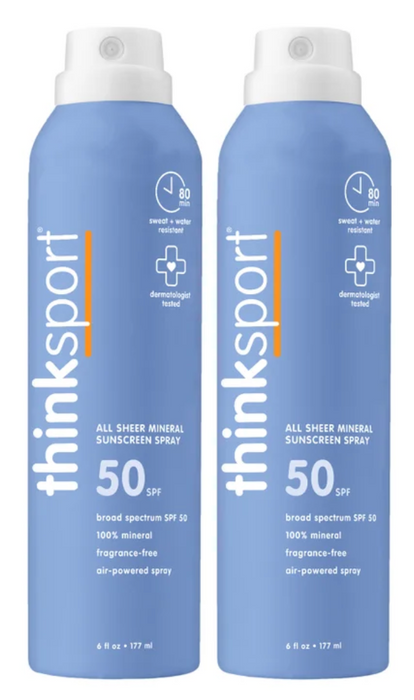 Thinksport All Sheer Mineral Sunscreen Spray SPF 50 (2 Pack), 6 fl oz Each