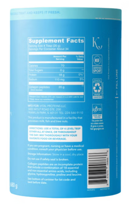 Vital Proteins 24 oz Collagen Peptides Powder, Unflavored