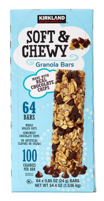 Kirkland Signature 64 Count Soft & Chewy Chocolate Chip Granola Bars, 54.4 oz
