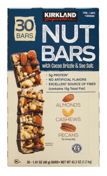 Kirkland Signature 30 Count Nut Bars with Cocoa Drizzle & Sea Salt, 42.3 oz