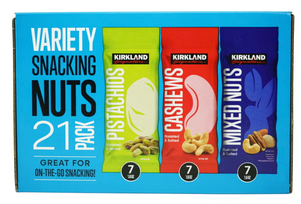 Kirkland Signature 21 Pack Variety Snacking Nuts, Pistachios, Cashews & Mixed Nuts, 33.6 oz