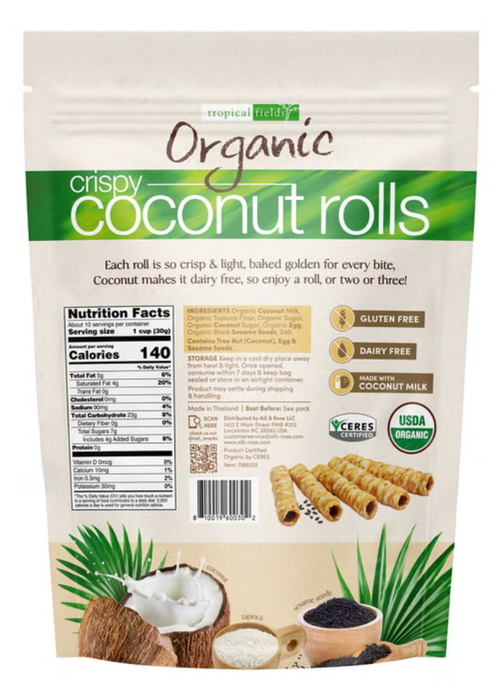 Tropical Fields Organic Crispy Coconut Rolls with Roasted Black Sesame Seeds, 11 oz