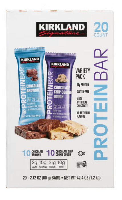 Kirkland Signature 20 Count Protein Bar Variety Pack, Chocolate Brownie & Chocolate Chip Cookie Dough