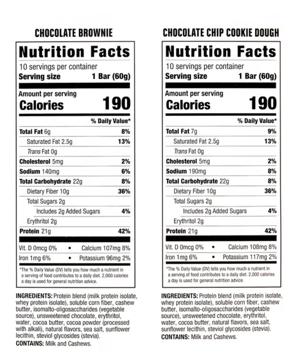 Kirkland Signature 20 Count Protein Bar Variety Pack, Chocolate Brownie & Chocolate Chip Cookie Dough