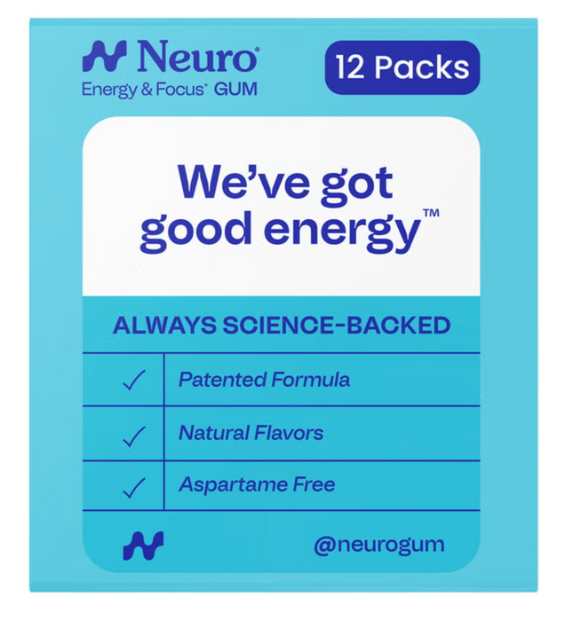 Neuro 12 Pack Energy & Focus Gum Variety Pack, Peppermint & Spearmint, 72 Pieces