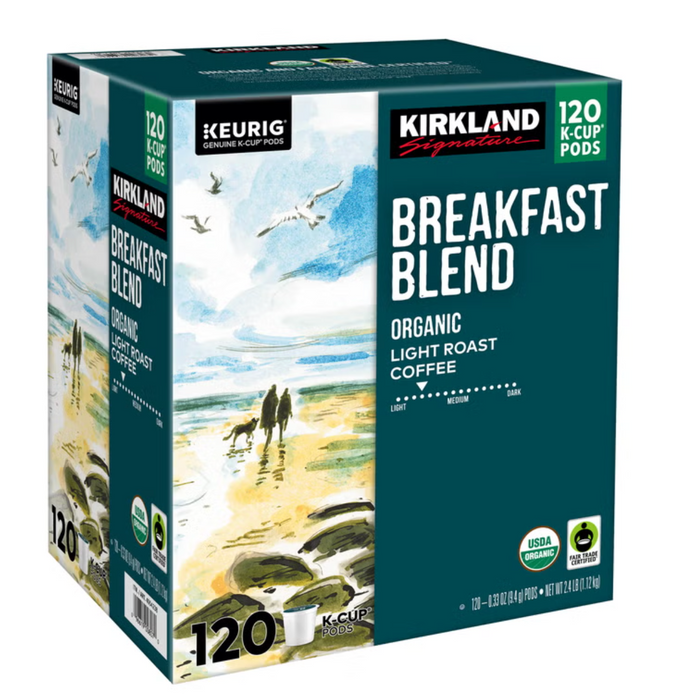 Kirkland Signature 120 Count Breakfast Blend Organic Light Roast Coffee K-Cup Pods (4.2 lb)