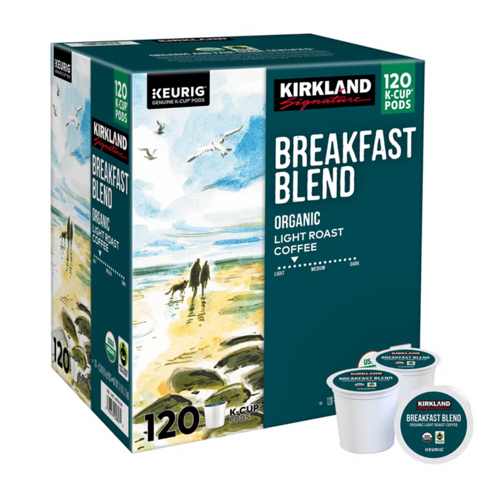 Kirkland Signature 120 Count Breakfast Blend Organic Light Roast Coffee K-Cup Pods (4.2 lb)