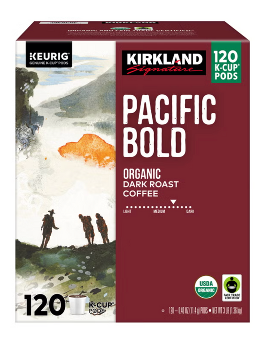 Kirkland Signature 120 Count Pacific Bold Organic Dark Roast Coffee K-Cup Pods