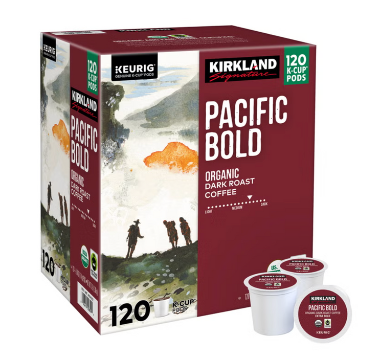 Kirkland Signature 120 Count Pacific Bold Organic Dark Roast Coffee K-Cup Pods
