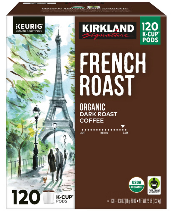 Kirkland Signature 120 Count French Roast Organic Dark Roast Coffee K-Cup Pods, 2.9 lb