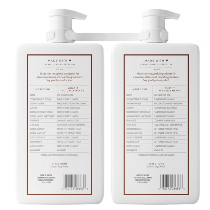 Native 2 Pack Nourishing Body Wash, Coconut & Vanilla, 34 fl oz Each