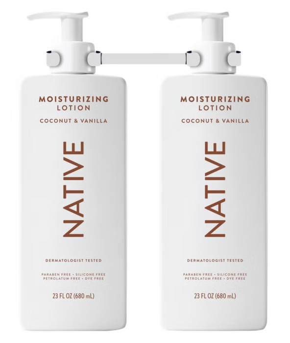 Native 2 Pack Moisturizing Lotion, Coconut & Vanilla, Dermatologist Tested, 23 fl oz Each