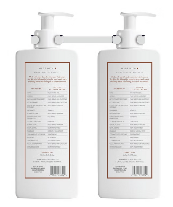 Native 2 Pack Moisturizing Lotion, Coconut & Vanilla, Dermatologist Tested, 23 fl oz Each