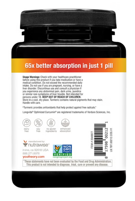 Youtheory 90 Count Total Body Turmeric Vegetarian Capsules