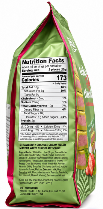 Bolçi Tokyo Style Chocolate Matcha Strawberry Cream Filled White Chocolate, 17.63 oz (500g); BB:02/28