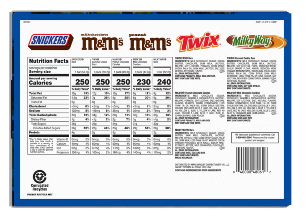 30 Count Full Size Candy Variety Pack – SNICKERS, M&M’S, TWIX & MILKY WAY, 53.66 oz