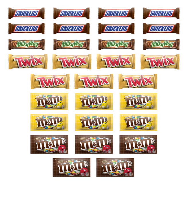 30 Count Full Size Candy Variety Pack – SNICKERS, M&M’S, TWIX & MILKY WAY, 53.66 oz