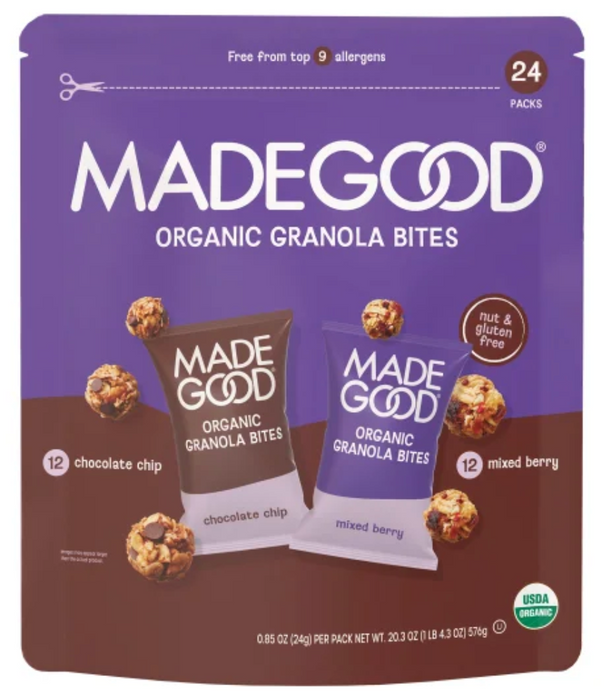 MadeGood Organic Granola Bites 24 Pack – Chocolate Chip & Mixed Berry