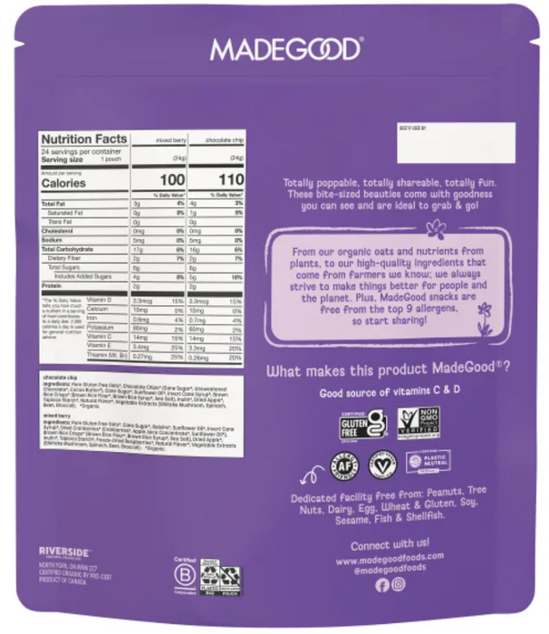 MadeGood Organic Granola Bites 24 Pack – Chocolate Chip & Mixed Berry