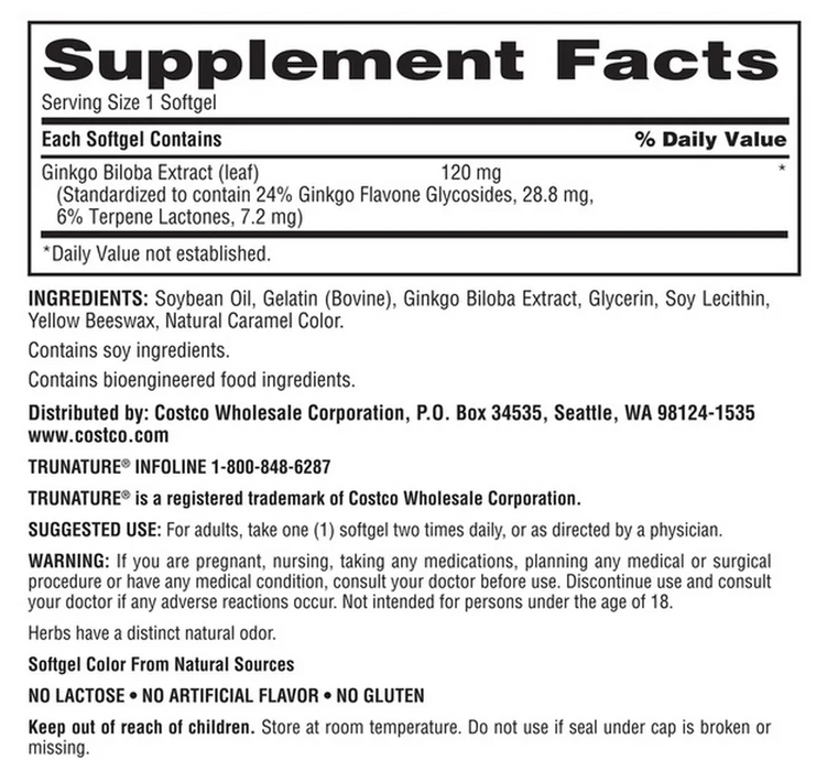 trunature 340 Ginkgo Biloba  Softgels