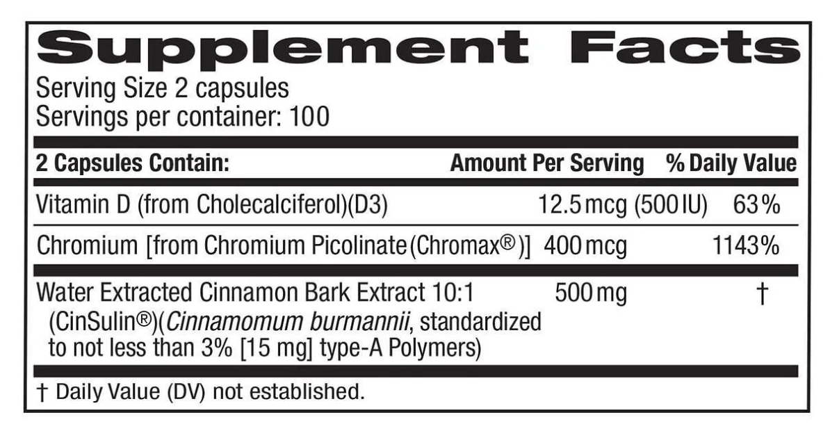 trunature 200 Advanced Strength CinSulin 500mg. Vegetarian Capsules