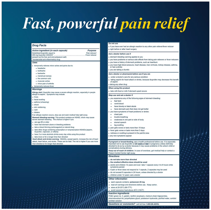 Advil Liqui-Gels 240 ct Ibuprofen 200 mg., Pain Reliever/Fever Reducer