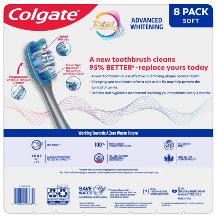 Colgate 8ct Total Advanced Whitening Soft Toothbrushes