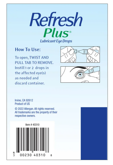 Refresh Plus Lubricant Eye Drops  100 vials - Single Use Containers