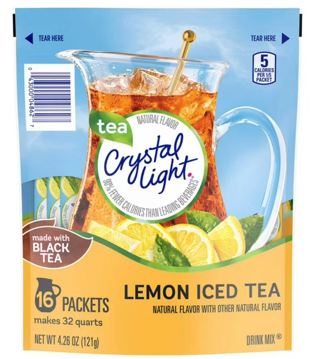 Crystal Light Zero Sugar Lemon Iced Tea Drink Mix, 16 Packets, Makes 32 Quarts, 4.26 oz