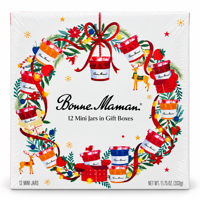 Bonne Maman 12 Mini Jars Gift Box – Assorted Preserves, Marmalade & Hazelnut Chocolate Spread, BB:06/27